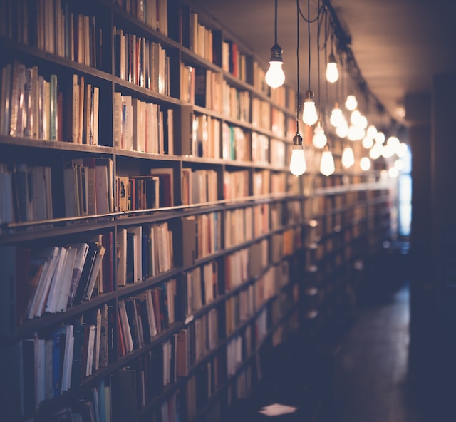 Strandlektüre: beleuchtete Bibliothek